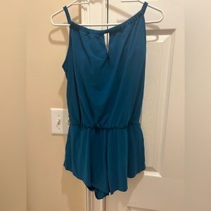 Aqua Green - Women’s high neck one piece swim romper with pockets, UPF 50